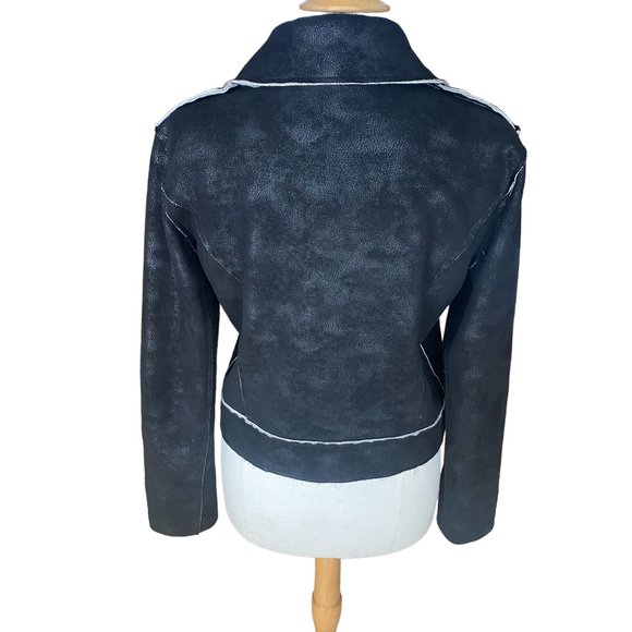 Splendid Faux Suede Moto Jacket Black Distressed Grunge Edgy Biker Y2K-M - Picture 10 of 14